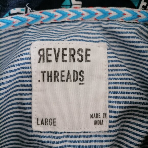 Reverse Threads Mens Navy Blue Short Sleeve Beach Button-Up Shirt Size Large - Picture 5 of 7